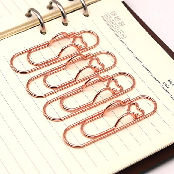 12-Pack Pen Holder Clips for Notebook, Cute Heart Paper Clips,Rose Gold Office S - Picture 7 of 7
